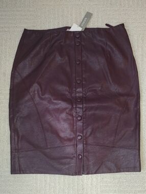 Chico's Deep Burgundy Faux Leather Button-Front Pencil Skirt